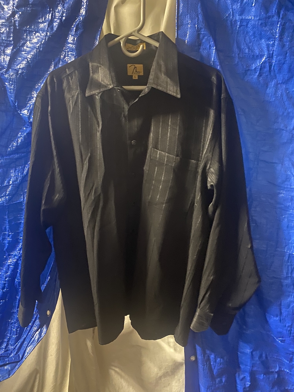 Classic Black Long-Sleeve Dress Shirt with Subtle Stripe